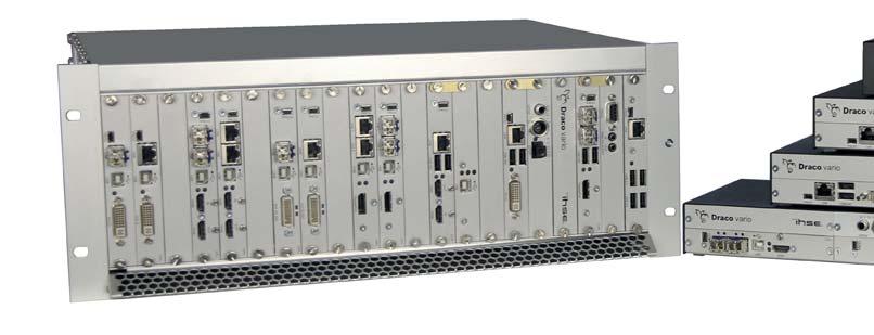 Four chassis sizes Redundant power supply Free customization Integrated switch and extender Product Information IHSE offers a wide range of preconfigured models for the vario line of extenders.