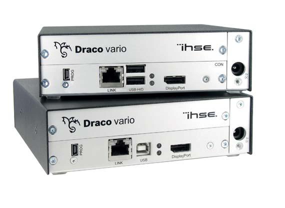 DRACO VARIO DISPLAYPORT EXTENDERS Resolutions up to 2560 x 2048 and 4K30 Compatible with all Draco devices Combined video and audio transmission Data transmission via Cat X, fi ber or fiber XV