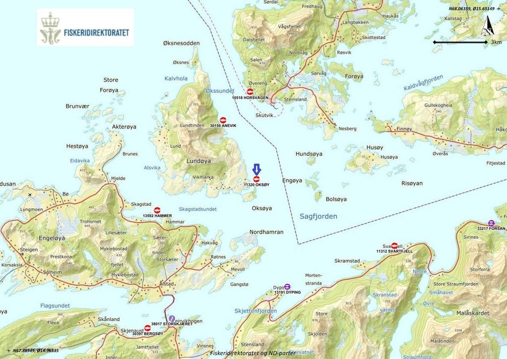 2 Innledning 2.1 Bakgrunn og formål Akvaplan-niva har, på vegne av Cermaq Norway AS, gjennomført en forundersøkelse (type C) på lokaliteten Oksøy i Sagfjorden, Steigen kommune i Nordland fylke.