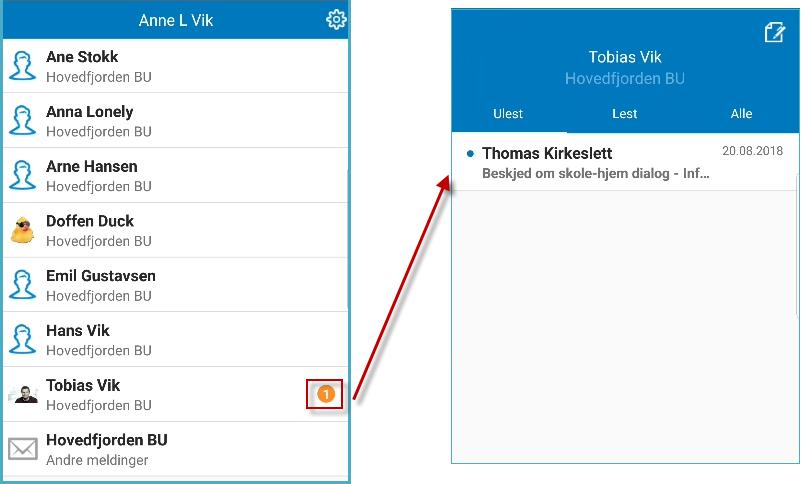 Ved nye beskjeder vil bruker få et push-varsel på telefonen og