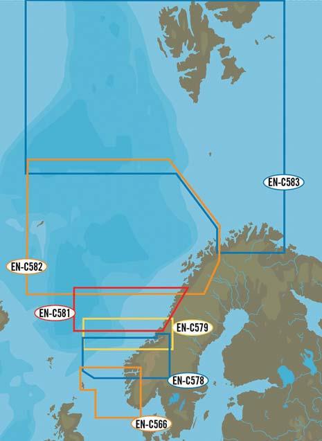 725 EN-C580 (W+173) Bjærangen til Salangen 2.180 2.725 EN-C583 (W+170) Nordreisa fjord til Kirkenes, med Svalbard 2.180 2.725 EN-C582 (W+169) Vestfjorden til Nordreisa fjord 2.