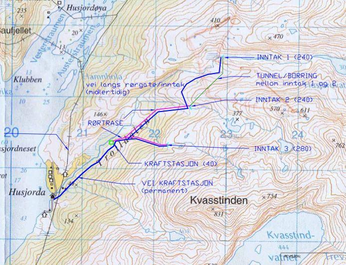 Ecofact rapport 12 Side 4 inntaket på kote 280 (Fig. 2 og 3). Størrelsen på nedbørsfeltene oppstrøms inntakene er på hhv. 4,4 km 2, 1,7 km 2 og 0,74 km 2.