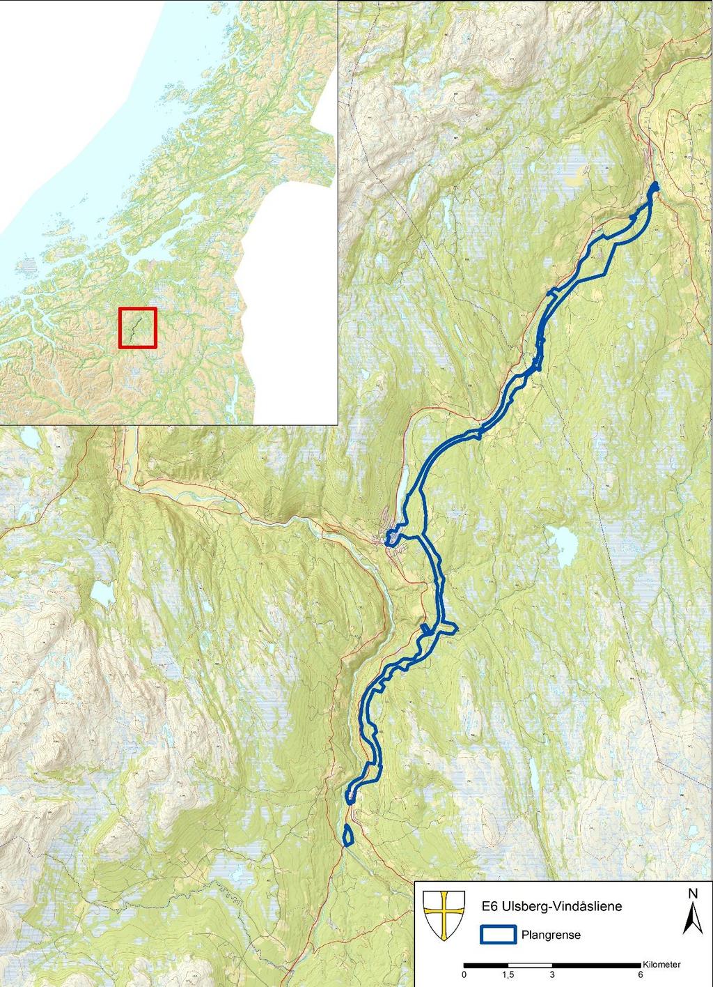 Figur 1: Oversiktskart over planområdet for E6