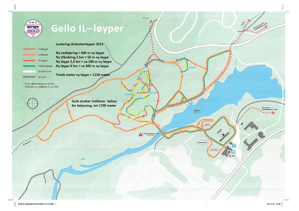 Belysning konkurranseløyper Løyper markert med gult har behov for lys. Disse løypene blir først prioritert for kunstsnø etter at løypene til bua er ferdig og benyttes i vårt skiskytterrenn i nov/des.