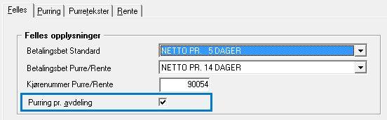 Avdeling For firma som benytter avdelinger sett hake her slik at det kan tas ut purreforslag til Visma AutoCollect pr Avdeling.