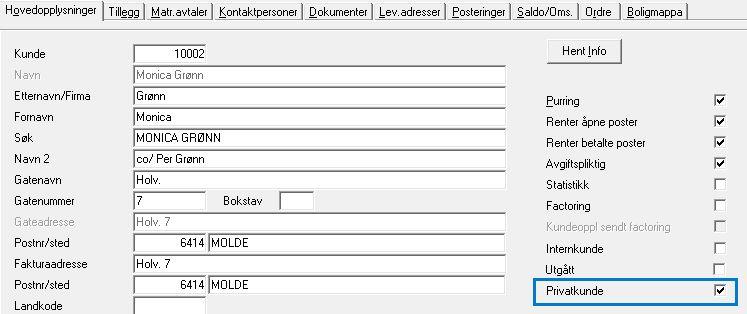 Felt som må være fylt ut for at Visma AutoCollect skal kunne ta i mot saker: Etternavn, Fornavn eller Firma Fakturaadresse