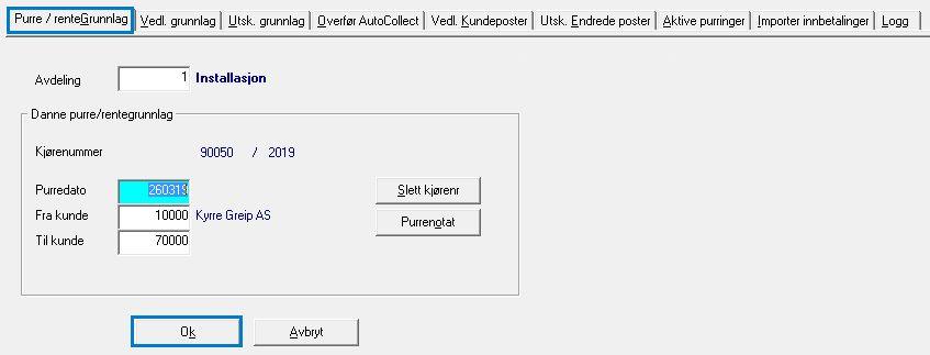 Oversende saker til Visma AutoCollect 8 Dette gjøres via purrerutinen i Visma Contracting. Purrerutinen finner du under Regnskap -> Kunder -> Purring/Rentenota. Purring pr.