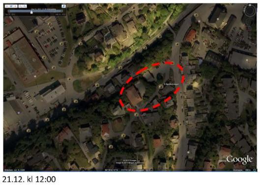 Soldiagram viser at planområdet har generelt gode solforhold, noe begrenset på kveldstid kl 20:00 21.