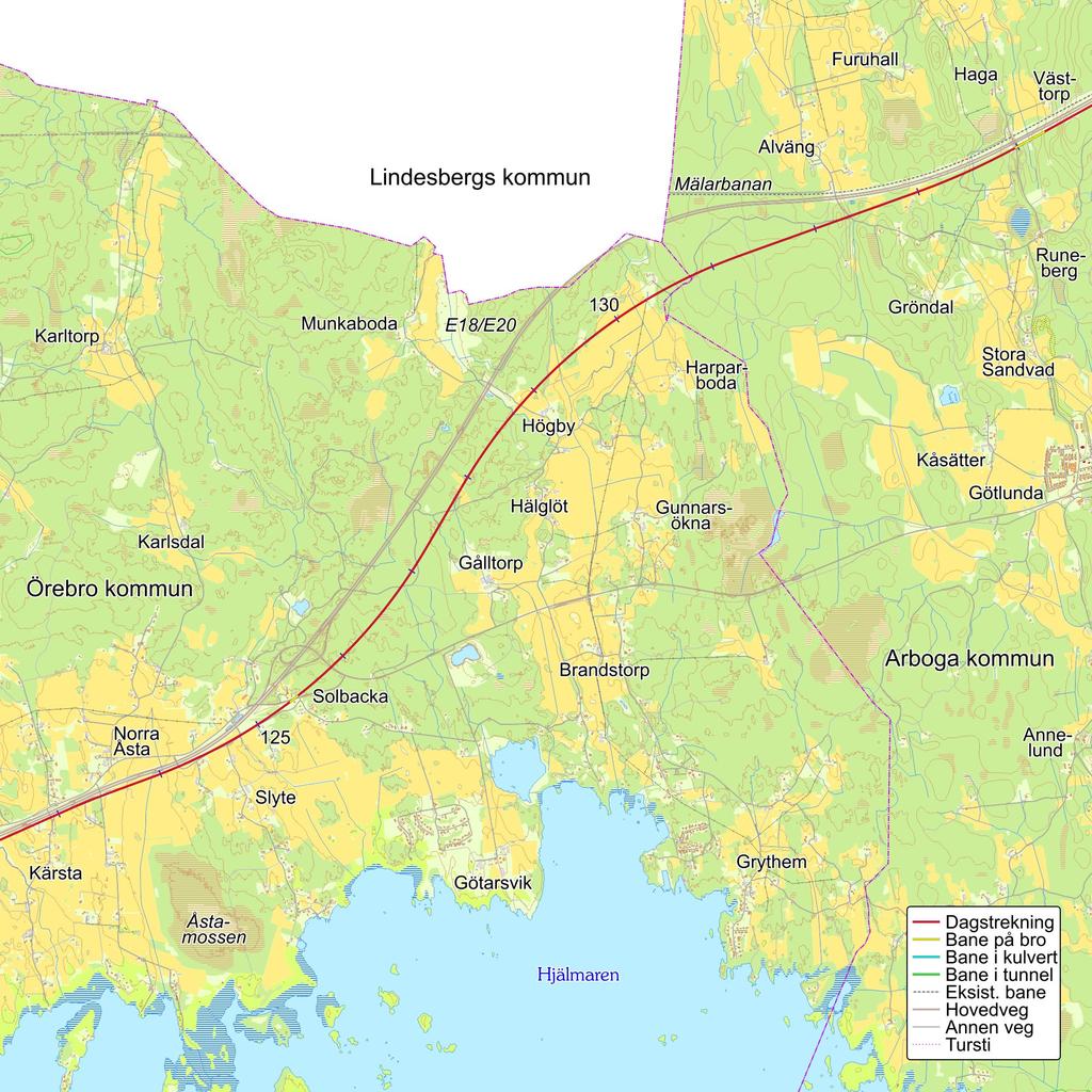 Trasékart 7-19: Karlstad grense Kristinehamn Örebro Arboga grense, fra Kärsta til grensen mot Arboga kommune. Norsk Bane AS.