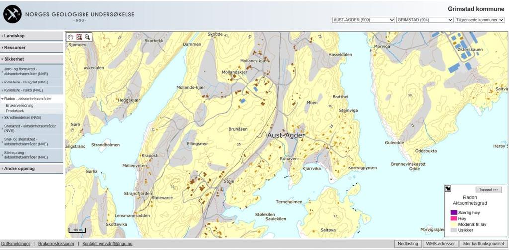 Forslag til planprogram Moneheia boligområde del av område B2 Side 16 av 20 Løsmassekart fra NGU viser områder med marin strandavsetning (mørk blå farge), torv og myr (brun farge) og bart fjell med