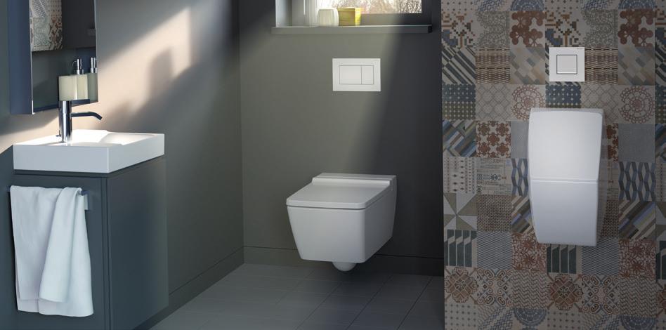GEBERIT DESIGNFAMILIE Sømløs design. Toalett- og urinalstyring i en koordinert design: Resultatet er en enkel designtråd som preger hele badet.