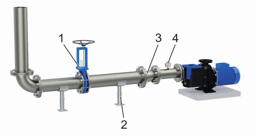 Generelt 1.4.7 Flense på pumpen Når pumpen er skrudd fast til fundamentet på riktig måte kan man begynne med å legge rørledningene.