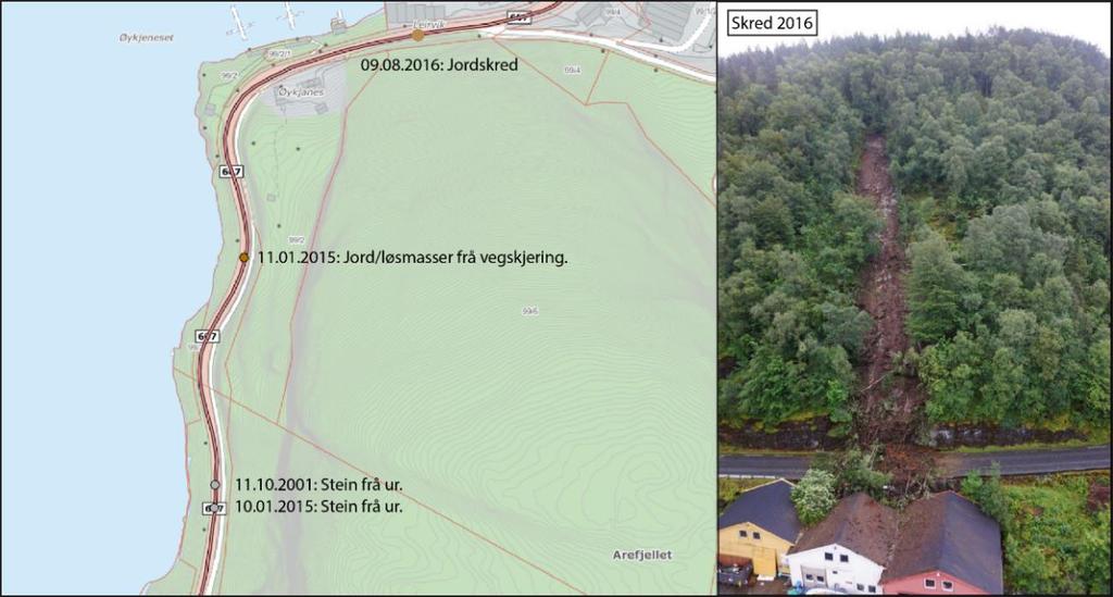 Dagens fjellskjeringar har varierande grad av oppsprekking, frå massivt til tett oppsprekking. Det er ikkje teke prøver av berget eller gjort strøk/fall målingar av sprekkesett.