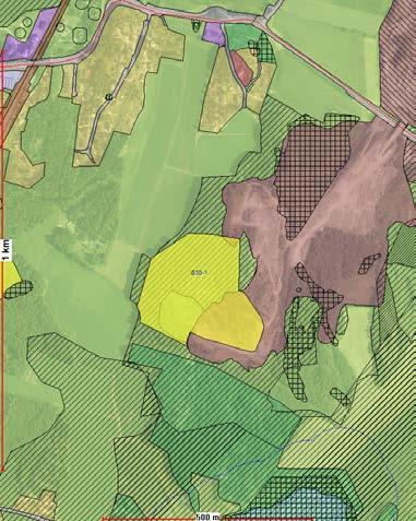 1045/4 B30-1 Bratta s vest NÅVÆRENDE FORMÅL: Råstoffutvinning + LNF + hensyn bevaring naturmiljø + delvis regulert til steinbrudd og masseuttak og parkbelte i industriområde 60 DAA KOMMENTARER: