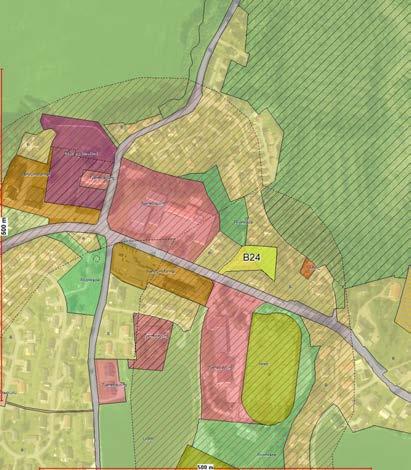 31/1 B24 Svarstad - La gaveien NÅVÆRENDE FORMÅL: Parkering + friområde + boligområde + faresone (ras- og skredfare) - Igangsatt regulering 3 DAA Innspillet støtter opp om bærekraftig by- og