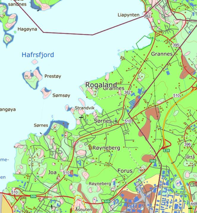 GJENNOMGANG AV LEDNINGSTRASE 25 Figur 3.8-2: NGU kart visende de geologiske avleiringer i området hvor traséen er plassert. Ledningstracete er forsøkt inntegnet med rødt.