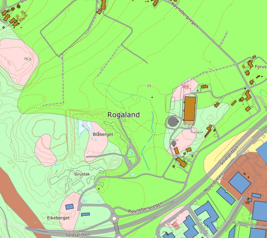 36 GJENNOMGANG AV LEDNINGSTRACE Figur 4.7-1: NGU kart visende de geologiske avleiringer i området ved Åsen ventilkammer. Ventilkammeret er markert med rød sirkel. 4.8 Grannes ventilkammer Ved Grannes ventilkammer forventes overveiende avsetninger av tykk morene.