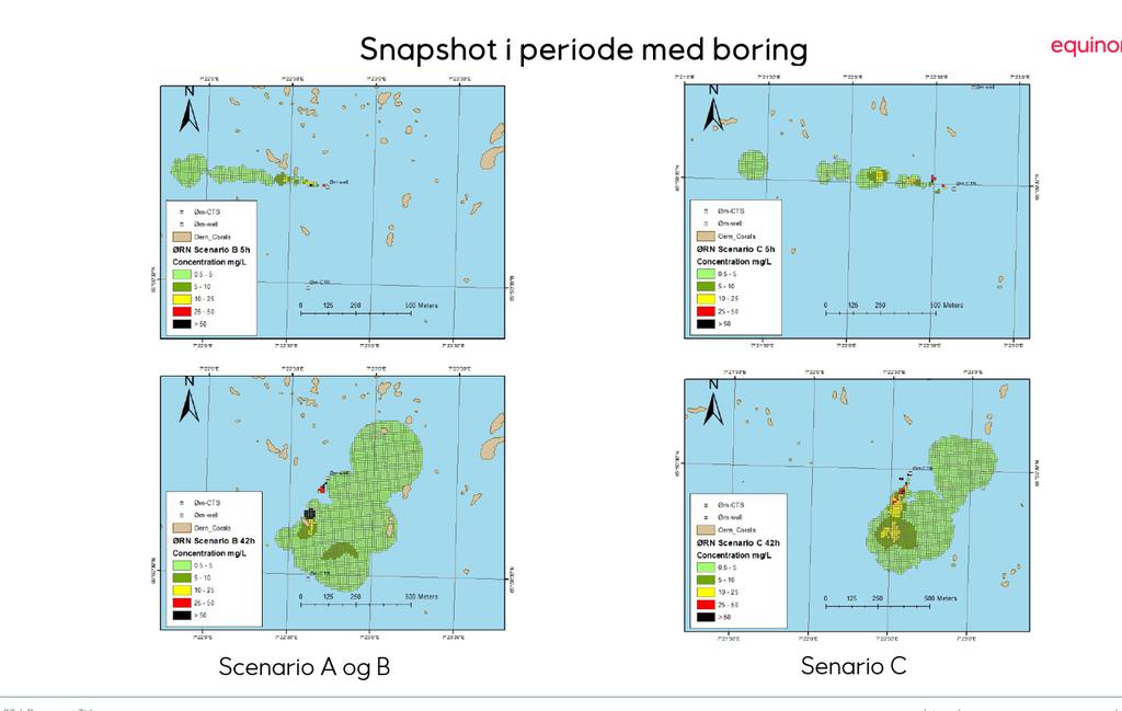 Figur 4.8 Snapshot av modellert konsentrasjon i perioden med boring.