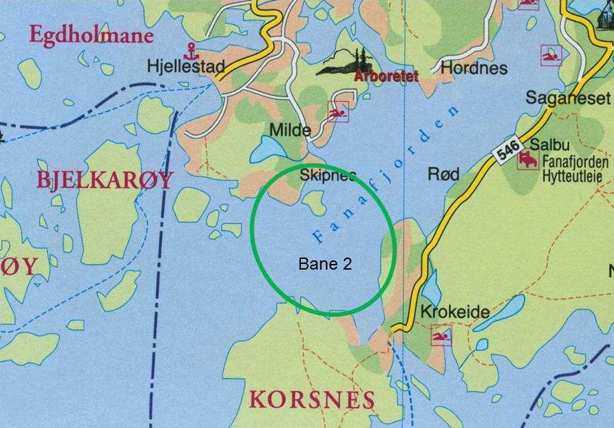 8. BANEOMRÅDE Klassene på BANE 2 seiler på bane i midtre Fanafjorden i farvannet NNV for Krokeide. 8.1 Kart over baneområdet: Kartet viser baneområdet hvor Bane 2 vil bli lagt.