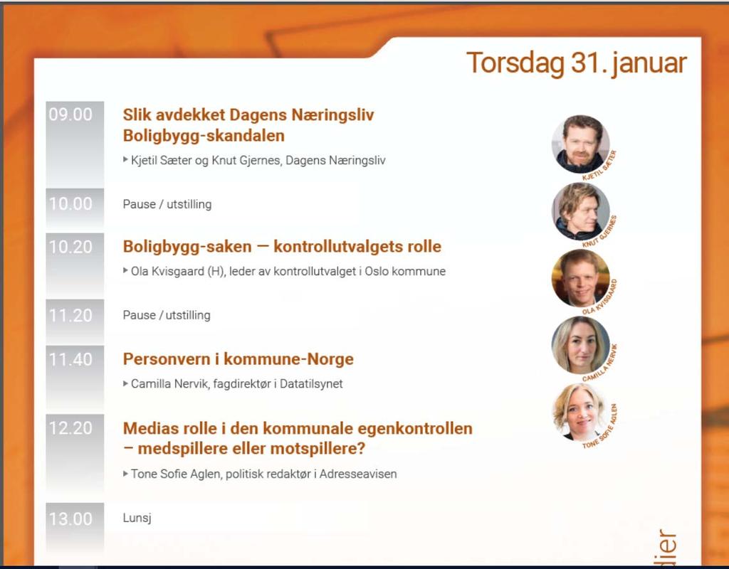 Nedenfor følger fra konferanseprogrammet for andre dag av konferansen (torsdag 31.01.2019).