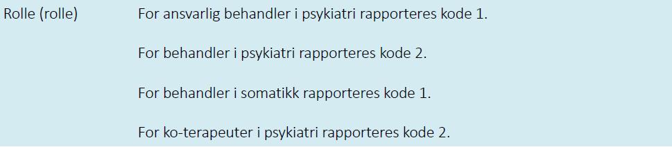 For hver kontakt skal samtlige utførende helsepersonell som deltar rapporteres. Hver av de deltakende helsepersonene under en kontakt skal rapporteres med følgende attributter jmfr.