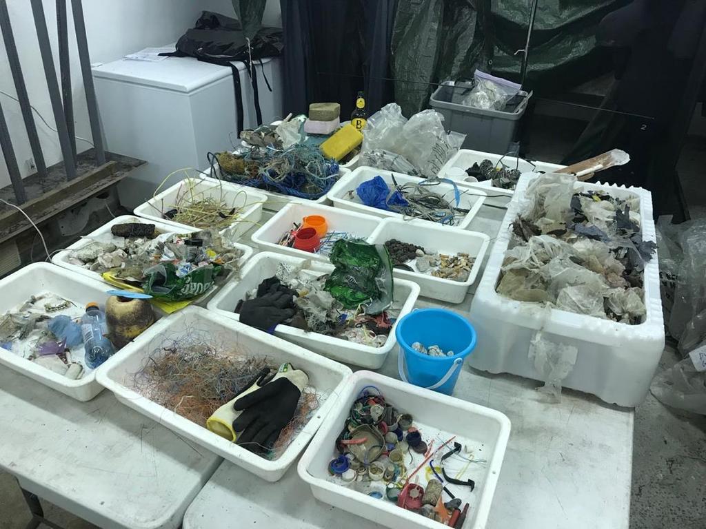 Feltarbeid sommer 2018 Søppel fra Gressholmen sorteres i bokser i