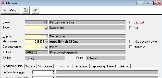 Ikke generisk bytte: Generisk bytte betyr at medikamentet kan byttes i et tilsvarende medikament som apoteket foreslår.