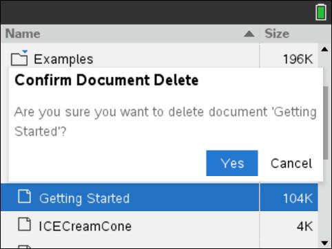 Slette filer fra kalkulatoren 1. Trykk på c 2 for å åpne filleseren Mine dokumenter. 2. Trykk på eller for å velge mappen eller dokumentet du vil slette. 3. Trykk på.. eller Trykk på / b 6.