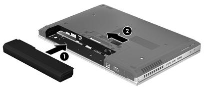 5 Vedlikehold Sette inn eller ta ut batteriet MERK: Du finner mer informasjon om bruk av batteriet i referansehåndboken for HP bærbar PC.