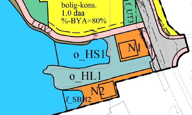 Utsnitt fra plan 2081, gnr 15/30 er avsatt til naust (N1), havn (o_hl1) og havneområde i sjø (o_hs1). HL1 og HS1 var tiltenkt offentlig båtopptrekk.