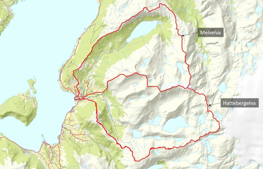 Figur 3 Oversiktskart over nedbørfeltene til