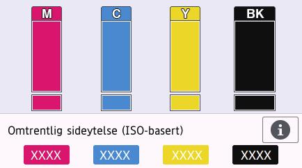 Kontroller blekknivået (sidemåler) Det vises riktignok et ikon for blekknivåer på maskinens LCD-skjerm, men du kan også se en større graf som viser hvor mye blekk det er igjen i hver blekkassett.