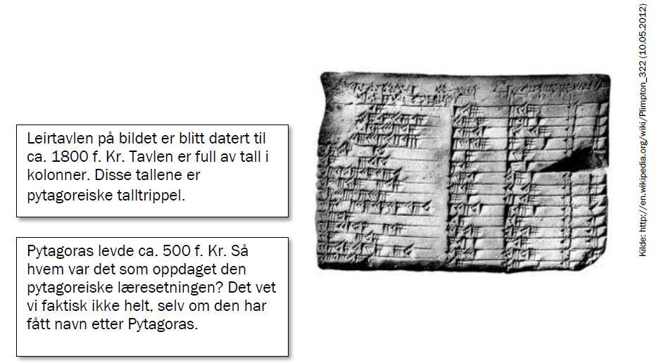 2 (5 poeng) Dei gamle babylonarane brukte eit plassverdisystem med 60 som grunntal. a) Skriv talet i titalsystemet Eit pytagoreisk taltrippel er tre heile tal som oppfyller Pytagoras læresetning.