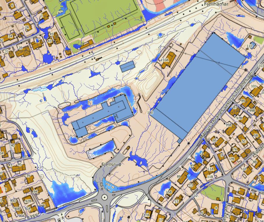 1) og det siteres fra dette: Eksisterende flomveier for tomten er vist i figur 4 og 5 (figur 4 og 5 i