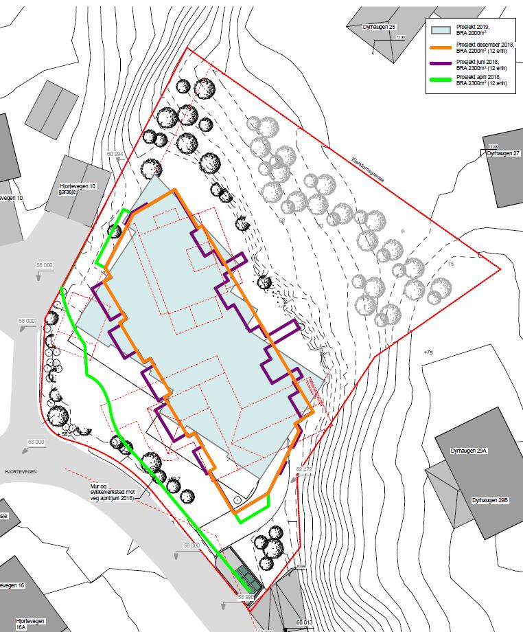 Illustrasjonen viser utstrekningen av bygningskroppen i de ulke trinnene i prosessen.