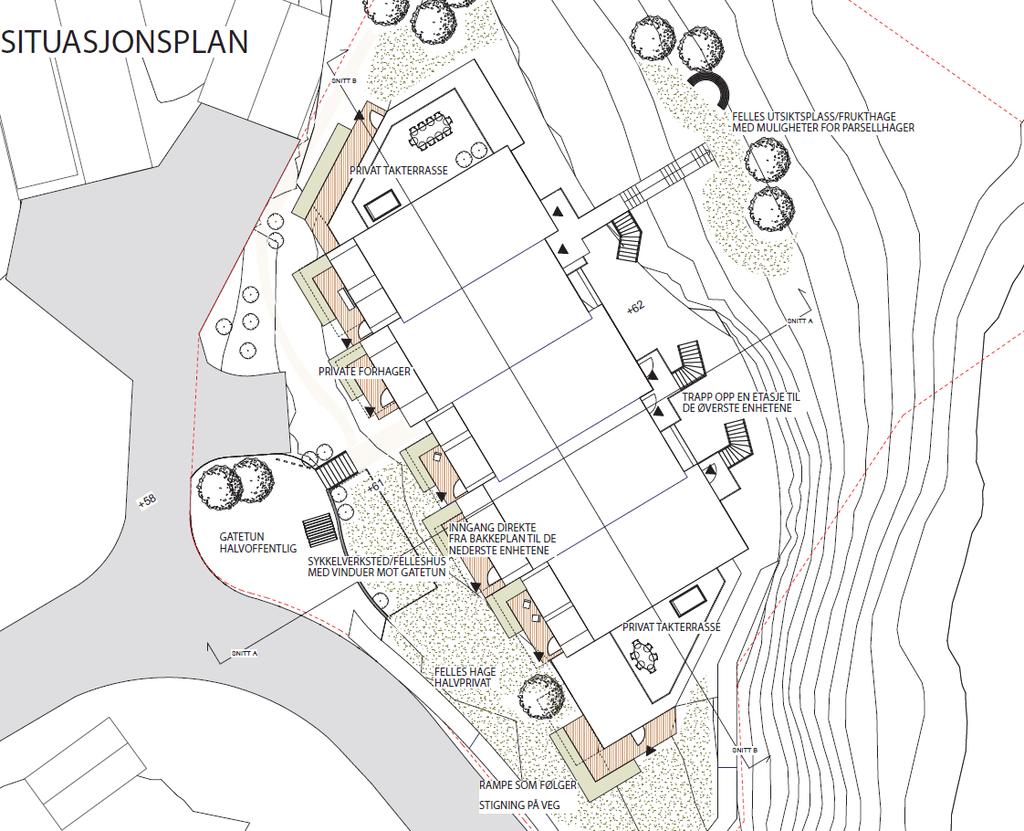 Illustrasjoner av prosjektet til oppstartsmøtet desember 2017. Dette skisseprosjektet lå ute på nettet ved varsling av oppstart. Kommunens planforum vurderte skissene 05.12.