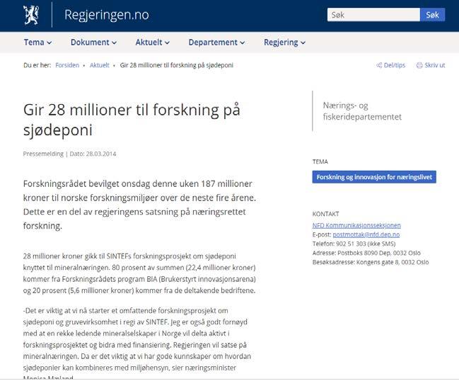 Forskning på gruveforurensning i sjø Det var et