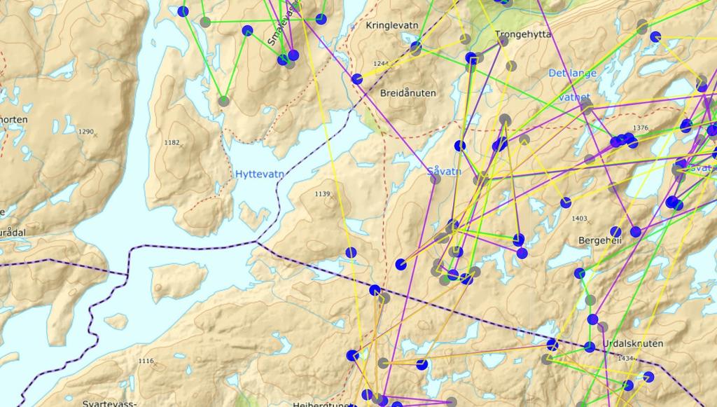 Side 9/10 Bilde illustrerer områdets bruk av villrein det siste halvåret i 2017.