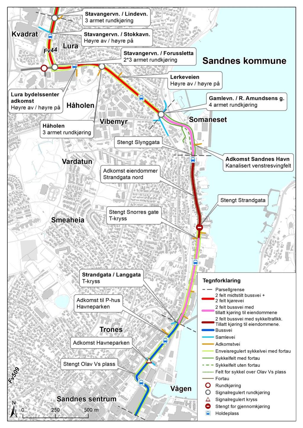 2 Hovedtrekkene i planforslaget Planforslaget legger til rette for utbygging av Bussveien mellom Kvadrat og Ruten inkludert oppgradert tilbud for gående og