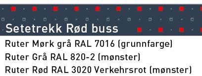andre mønster kan erstattes av trekk med tilsvarende grunnfarge eller mønster. Det tillates kontrastmønster på setetrekket. Figur 35: Eksempel på setetrekk for grønn og rød buss.