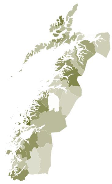KOMMUNEFORDELT EKSPORT Figur 6: Total eksport i Nordland i 217 fordelt på kommuner. Kilde: SSB og Menon Economics Figur 7: Eksport per sysselsatt i Nordland i 217 fordelt på kommuner.