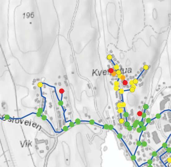 Side 6 av 6 Figur 4: Utsnitt fra KYEV sitt kart for uttakskapasitet i ledningsnettet datert 08.05.15. Grønt viser >50l/sek, gult 20-50l/sek, oransje 10-20 l/sek og rødt 0-10 l/sek.