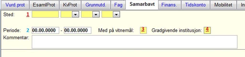 5.18 Student samlebilde underbilde SAMARBAVT Stedkode 1 Stedkoden til den samarbeidende institusjonen Høyskolen i Narvik: 212 0 0 0. Høyskolen i Stavanger: 217 0 0 0. Høyskolen i Telemark: 220 0 0 0.