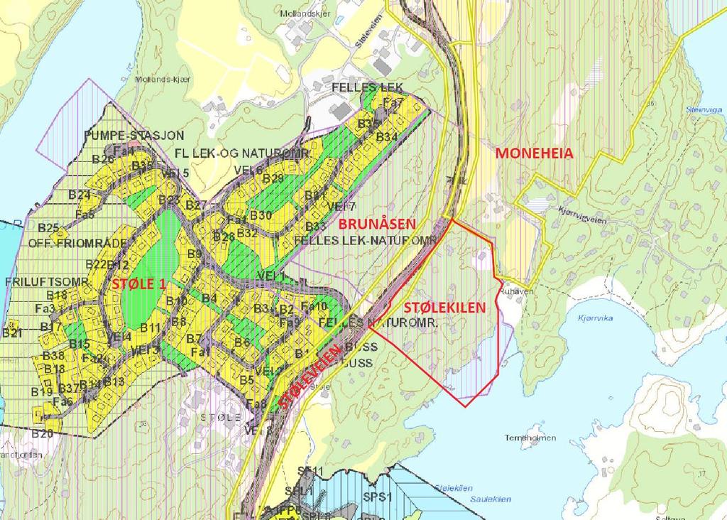 kommuneplanen. På kartet er området markert med hensynssone friluftsliv og vist med symbol for kyststi-trasé prioritert forslag.