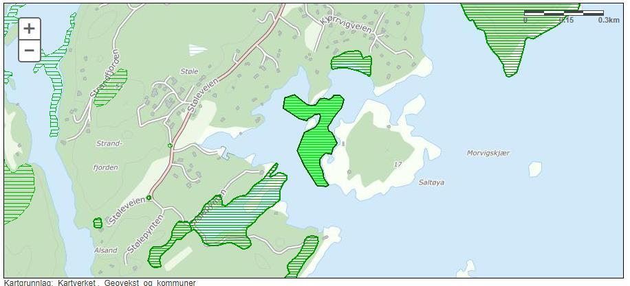 Side 15 av 37 7.6 Naturverdier/naturmangfold i sjø Utdrag fra vedlagt Konsekvensutredning temarapport vannmiljø, kapittel 4: Området er definert med «god» marin bløtbunnsfauna (flere indekser).