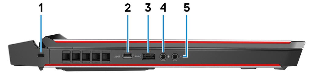4 Thunderbolt 3 (USB type-c) port Støtter USB 3.1 Gen 2, DisplayPort 1.2, Thunderbolt 3 og gir deg også mulighet til å koble til en ekstern skjerm ved hjelp av en skjermadapter.