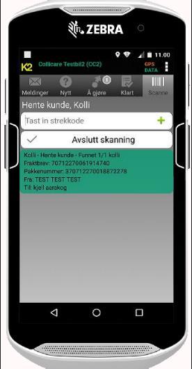 8.10 Registrer avvik ved skanning 1. Skann strekkoden på kolliet. 8-10-1 2.