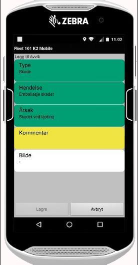 5. Trykk på «Kommentar» og legg en kort og presis forklaring på hvordan avviket oppstod. Trykk på «Sett» for å legge til kommentaren. 8-10-5 6. Trykk på «Bilde» for å legge til et bilde av avviket.