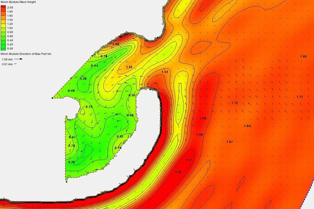 Figur 6 Fordeling av signifikant bølgehøyde i havna ved vind 20 m/s fra 90 ;