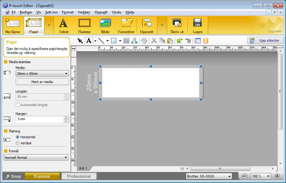 Slik bruker du P-touch Editor Skrive ut med P-touch Editor 3 Express-modus Denne modusen gjør at du raskt kan lage oppsett som omfatter tekst og bilder.